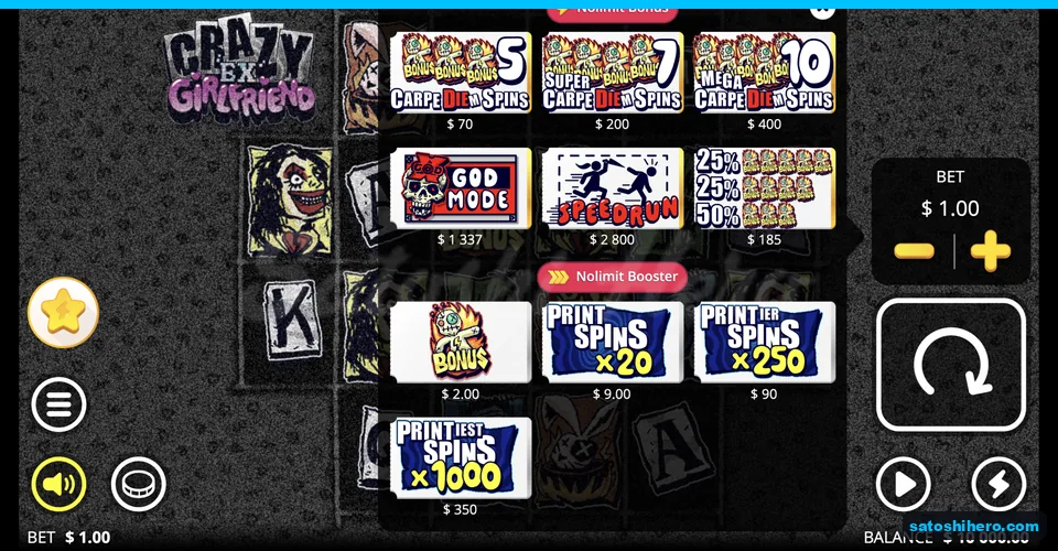Bonus buy menu with seven price options