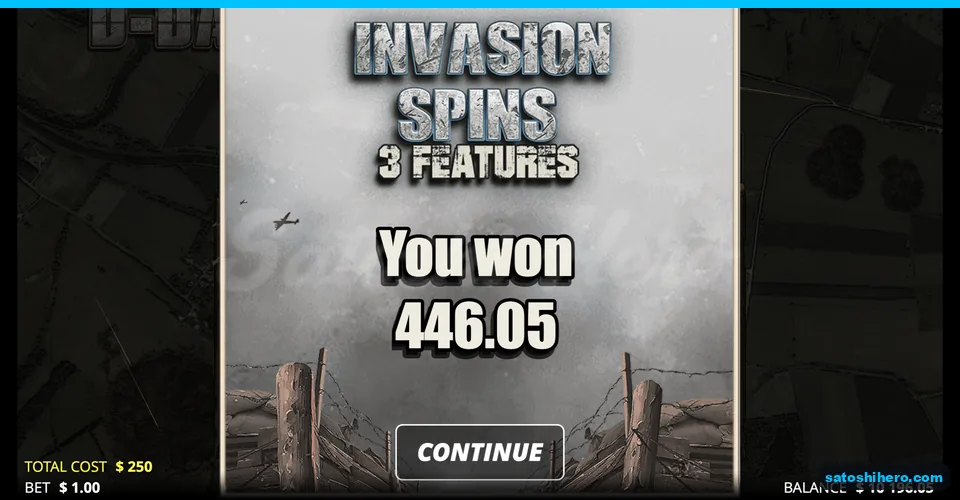 Invasion Spins collect screen showing 446.05