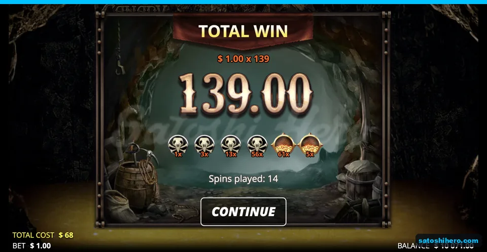 Bought free spins result totals 139.00