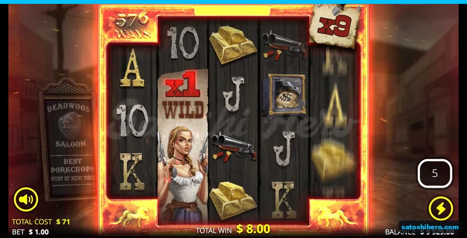 Saloon girl Wild beside an x9 sign