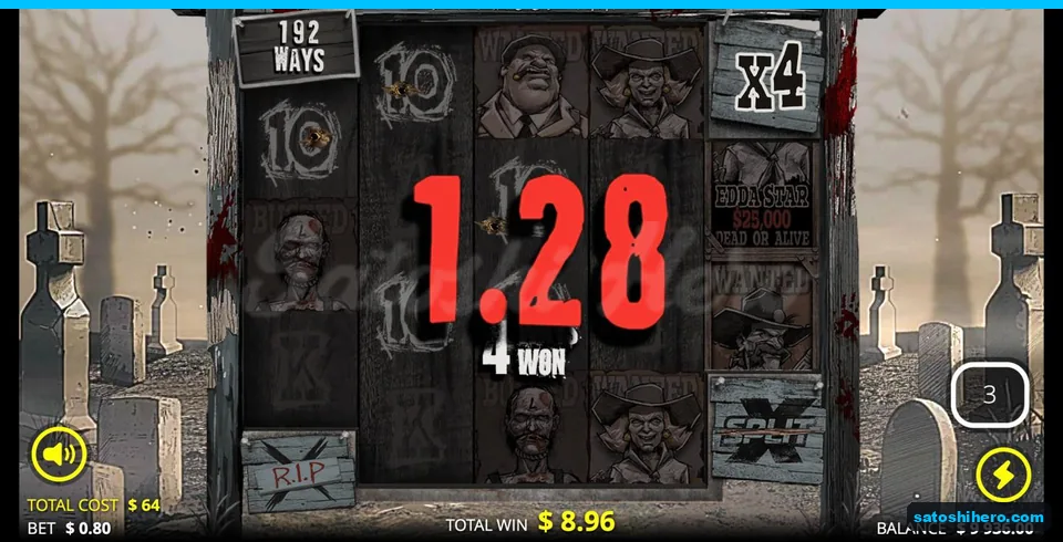 Multiplier sign reads x4 with three spins left