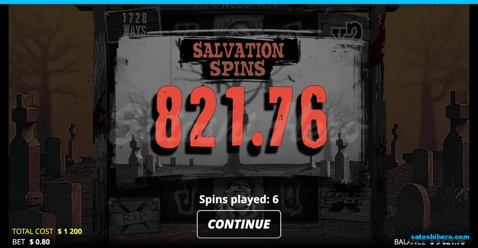 Salvation Spins total shows 821.76 paid