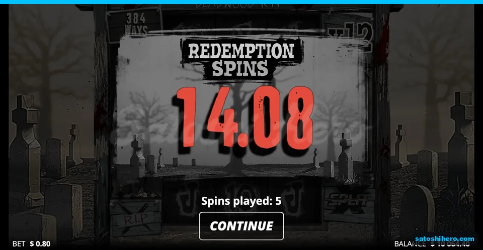 Redemption Spins collect screen shows 14.08