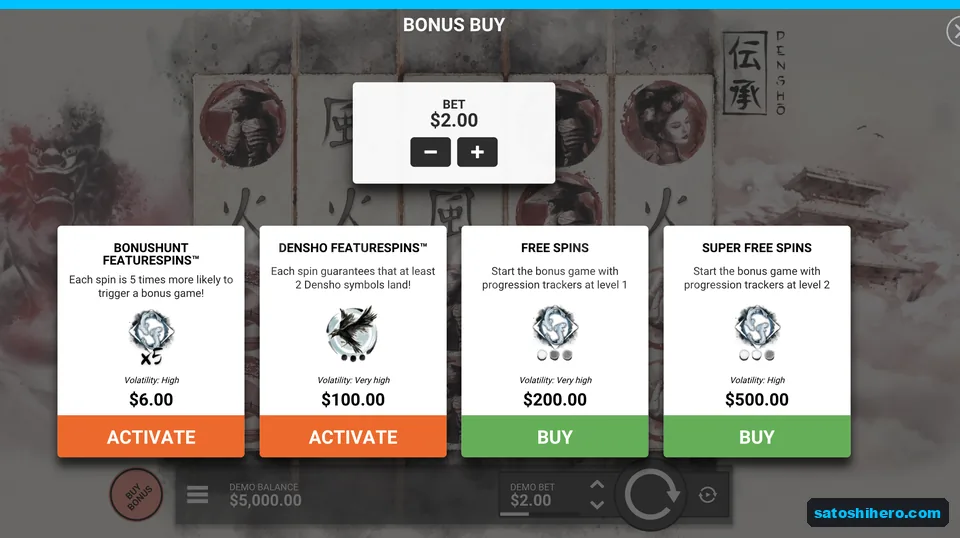 Bonus buy menu with four price options