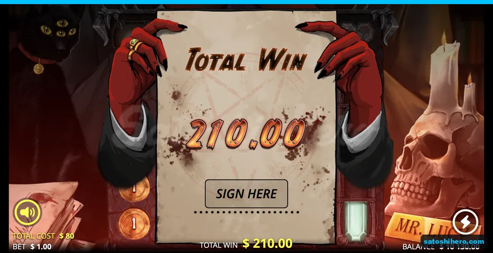 Settlement contract shows a 210 dollar win