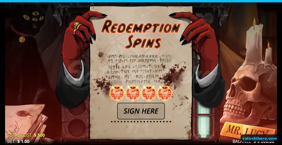 Blood-spotted contract held by red hands