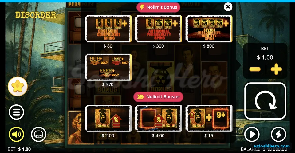 Bonus buy menu lists prices and boosters
