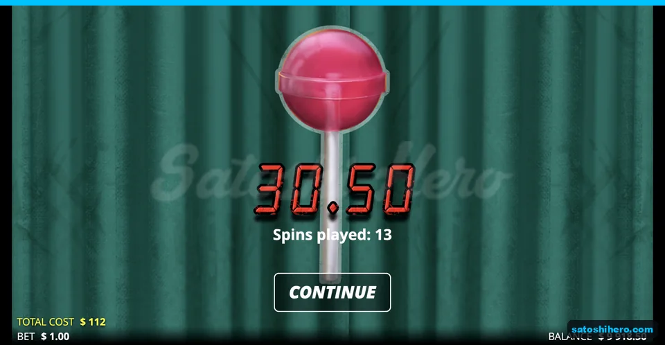 Lollipop screen shows 30.50 payout
