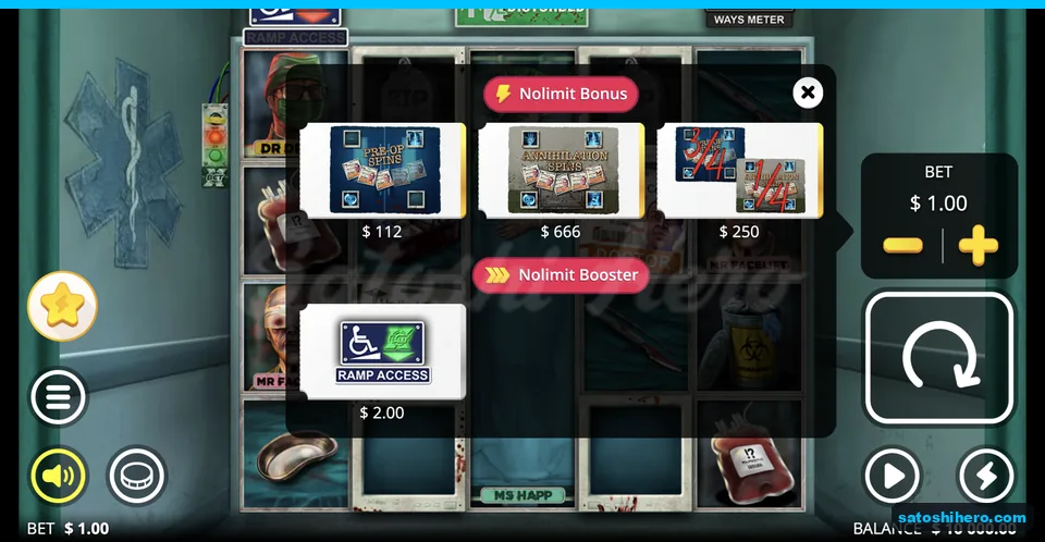 Bonus buy menu lists four options