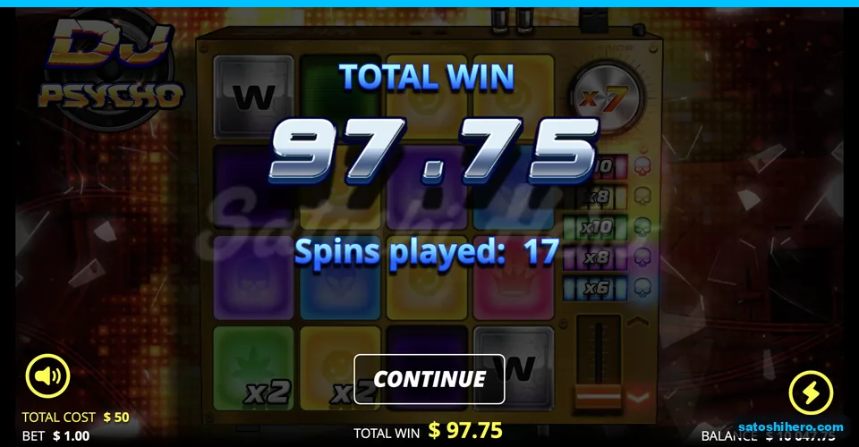 Total win reads 97.75 with cost shown