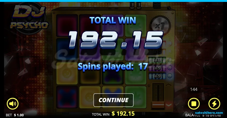 Total win reads 192.15 after 17 spins