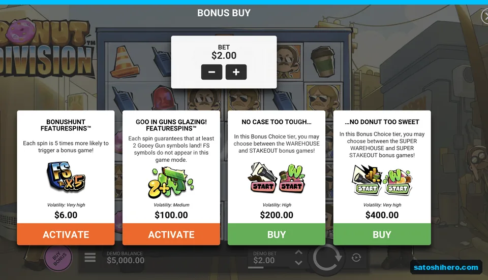 Bonus buy menu lists four purchase options