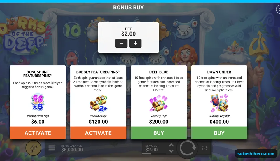 Bonus buy menu lists four prices