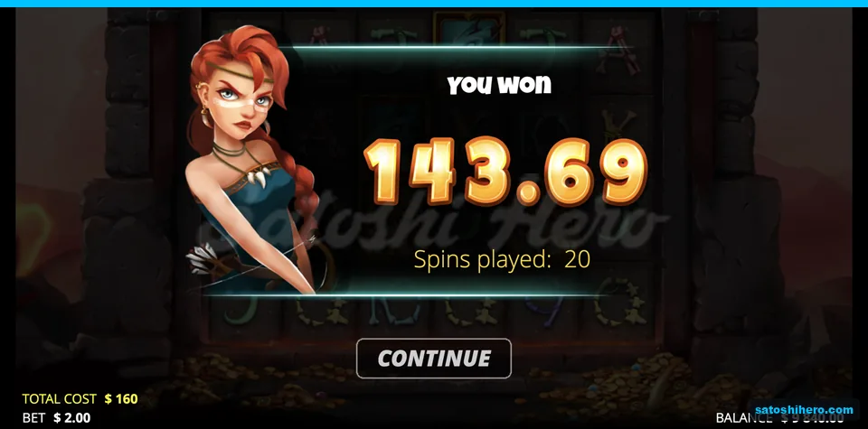 Huntress collect screen reports $143.69 won