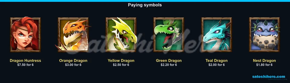 Huntress and dragon symbols with pay values