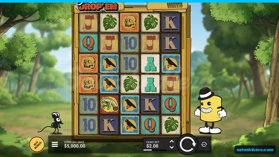 Wooden block grid between forest characters