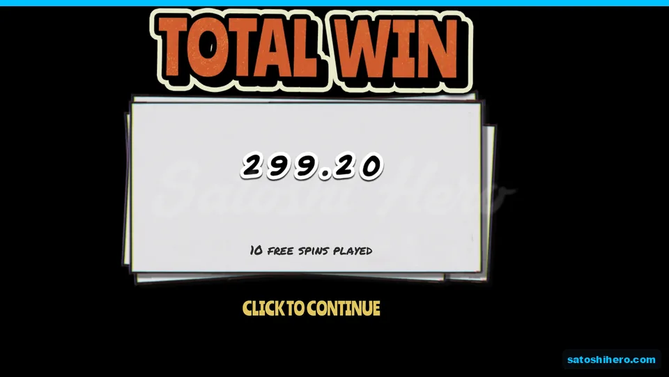 Total Win card shows 299.20 from ten spins