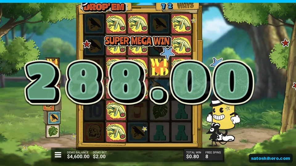 Snake-filled grid with Wild and 288.00 win