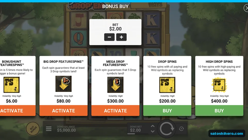 Bonus buy menu lists five priced options
