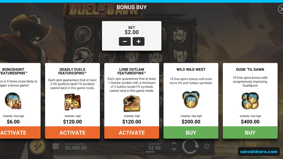 Bonus Buy menu lists five paid options