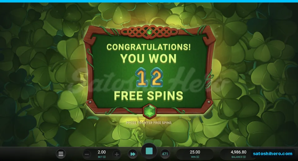 Clover card awarding twelve free spins