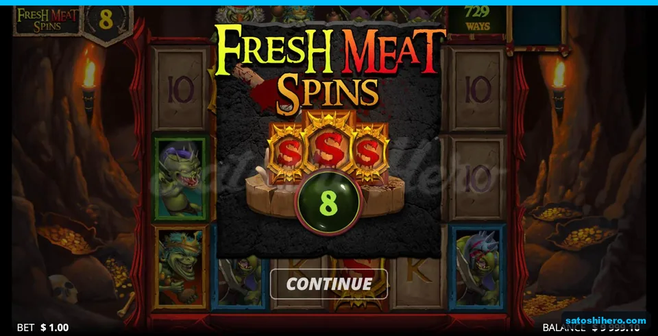 Three Scatters open eight free spins