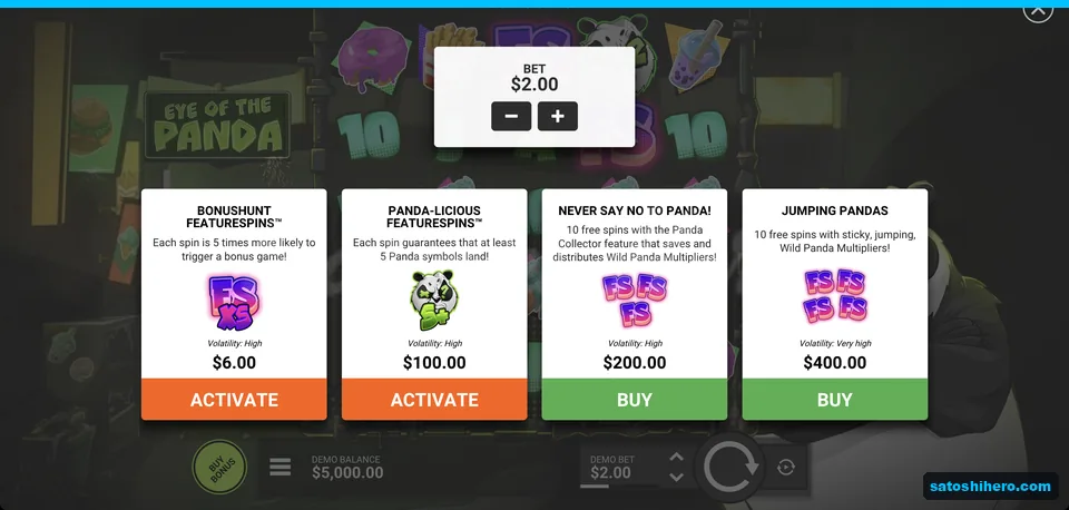 Bonus buy menu lists four prices