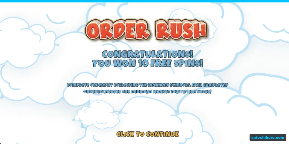 Order Rush card awards ten free spins