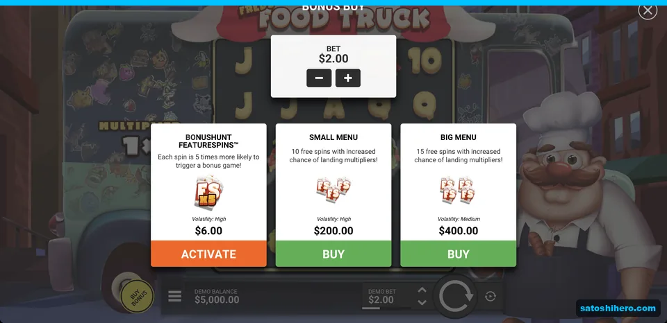 Bonus buy menu lists three purchase options