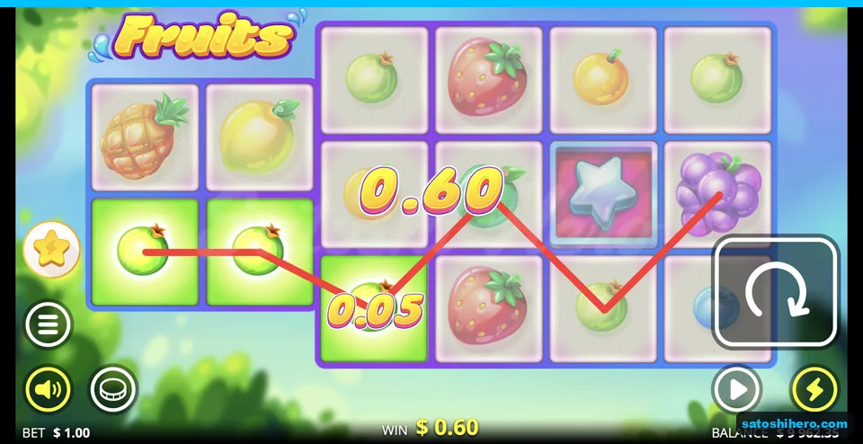 Green berries linked by a red payline
