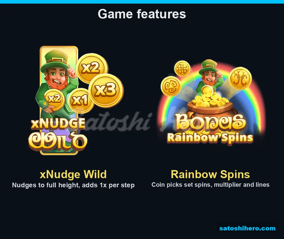 Leprechaun coins and rainbow feature artwork