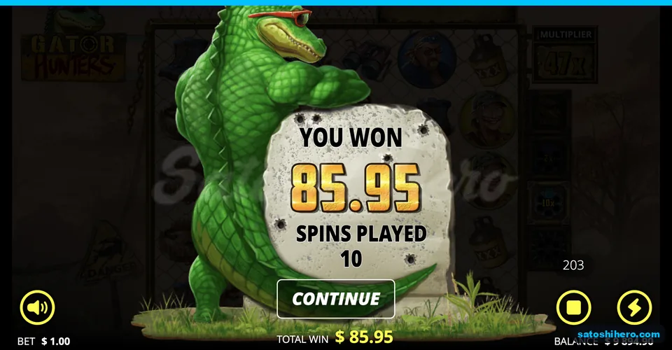 Gator payout stone showing YOU WON 85.95