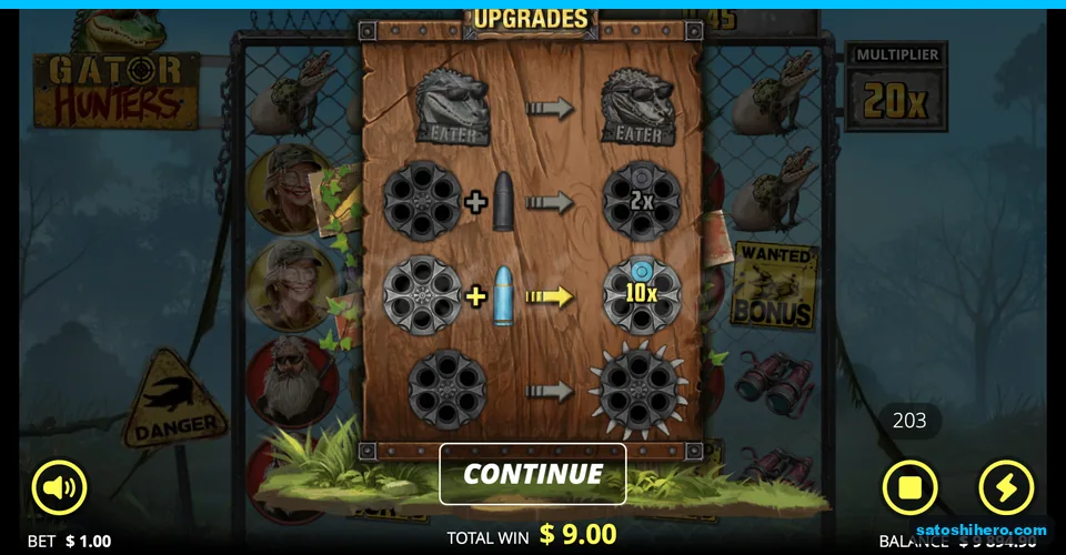 UPGRADES board showing four upgrade choices
