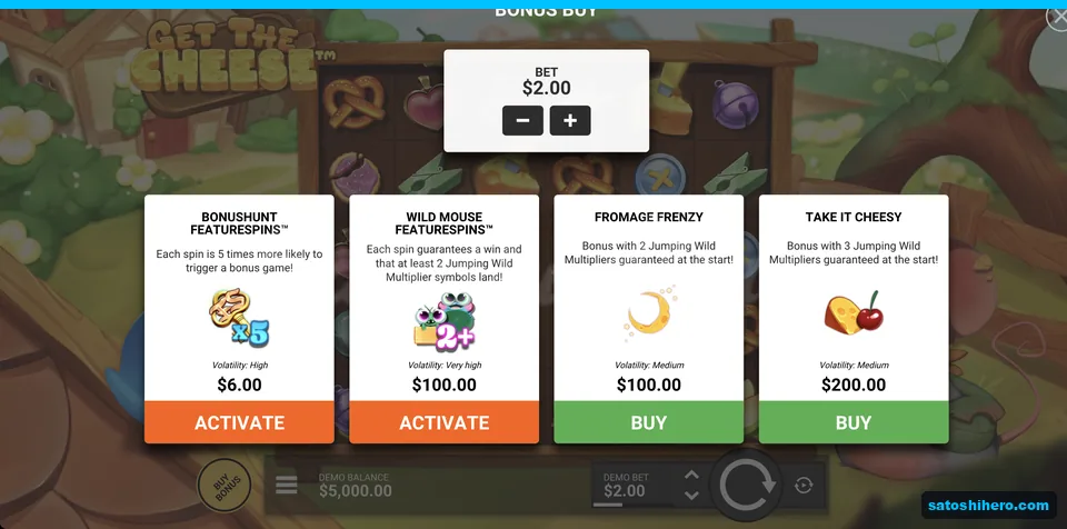 Bonus buy menu lists four prices