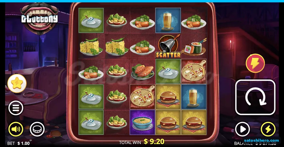 Food tiles settle around a $9.20 total win