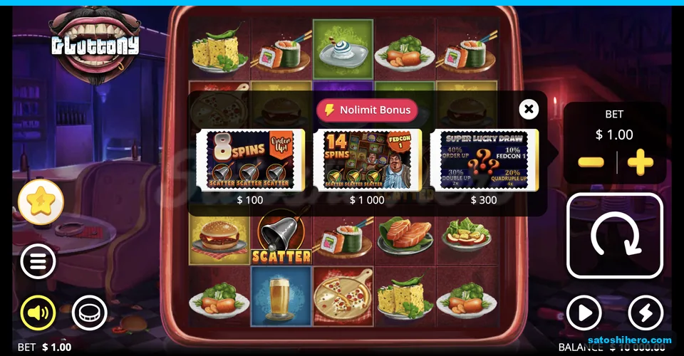 Bonus menu lists three buy cards and odds