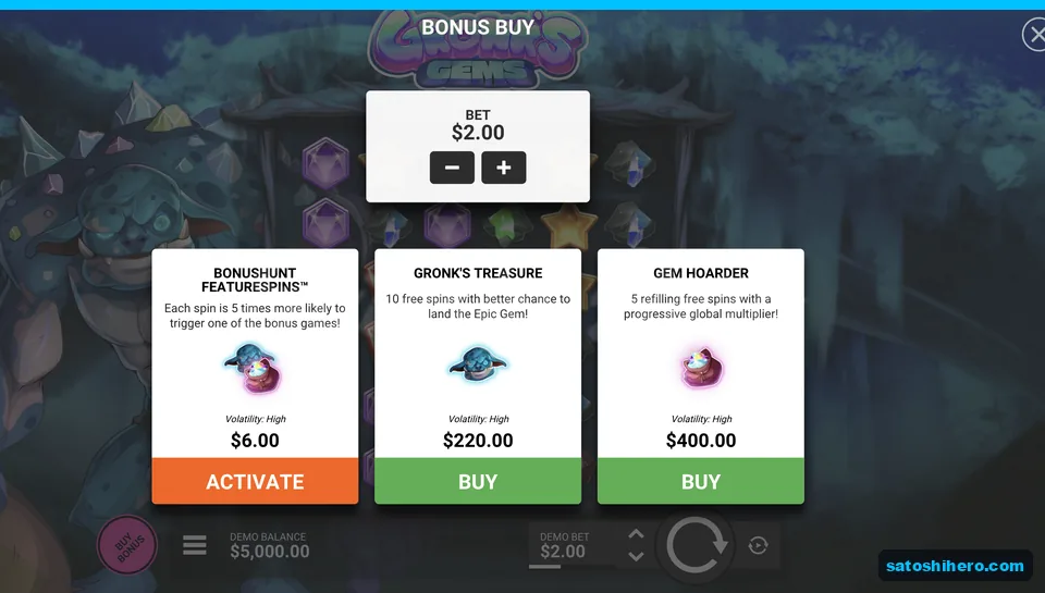 Bonus buy cards list three prices