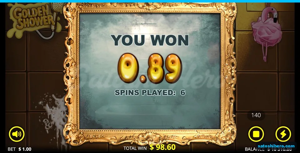 Gold feature screen shows 98.60 payout