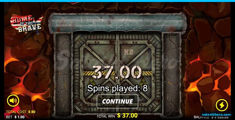 Bunker door shows $37.00 after eight spins