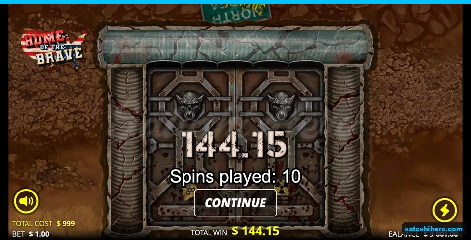 Bunker door shows $144.15 after ten spins