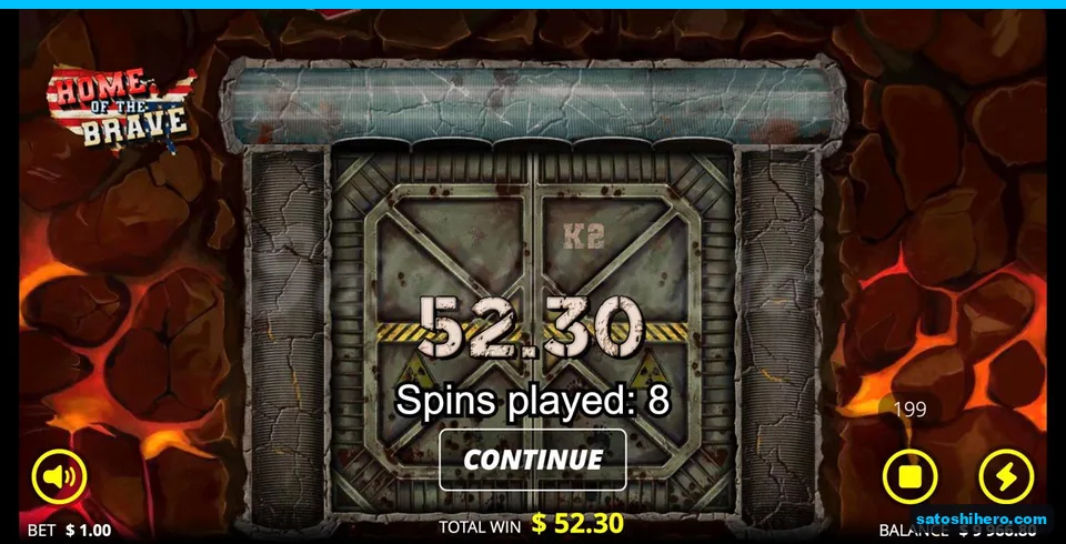 Bunker door shows $52.30 after eight spins