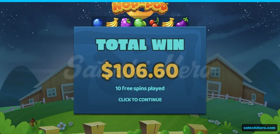 Total win screen showing $106.60