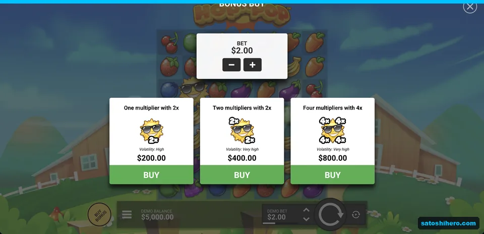Bonus buy menu with three prices