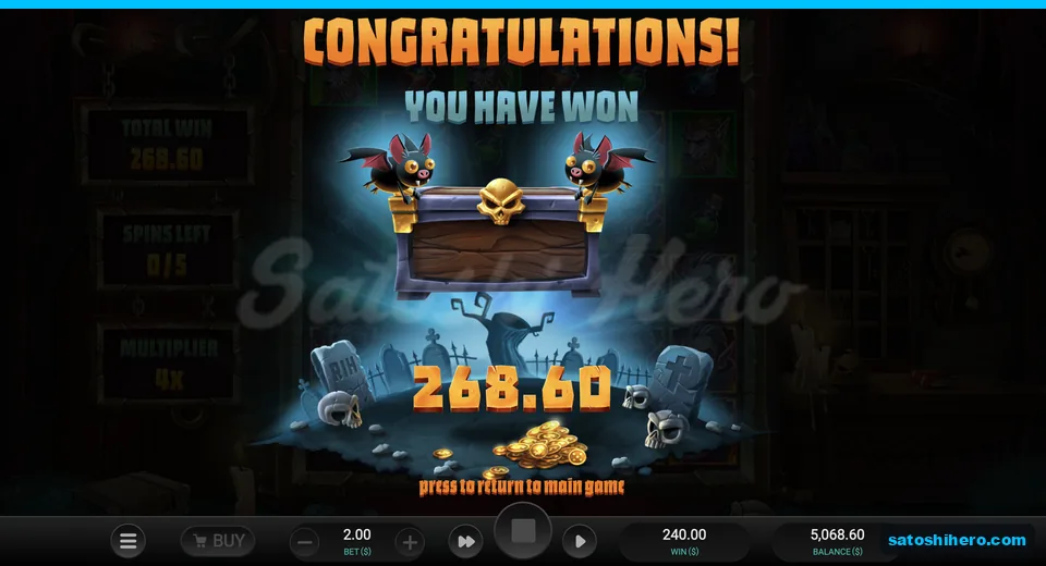 Collect card shows $268.60 return