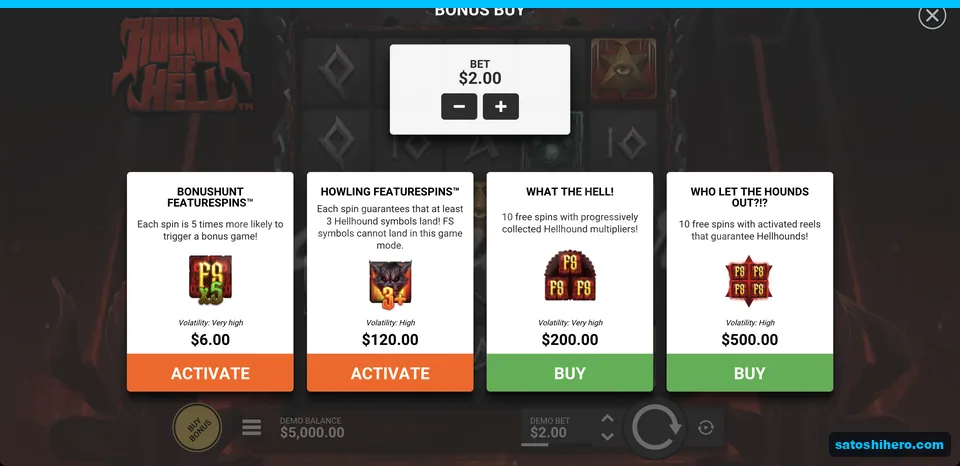 Bonus buy menu shows four prices