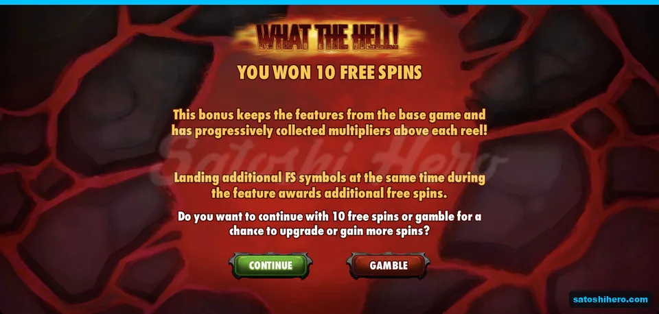 Free spins screen offers Continue or Gamble