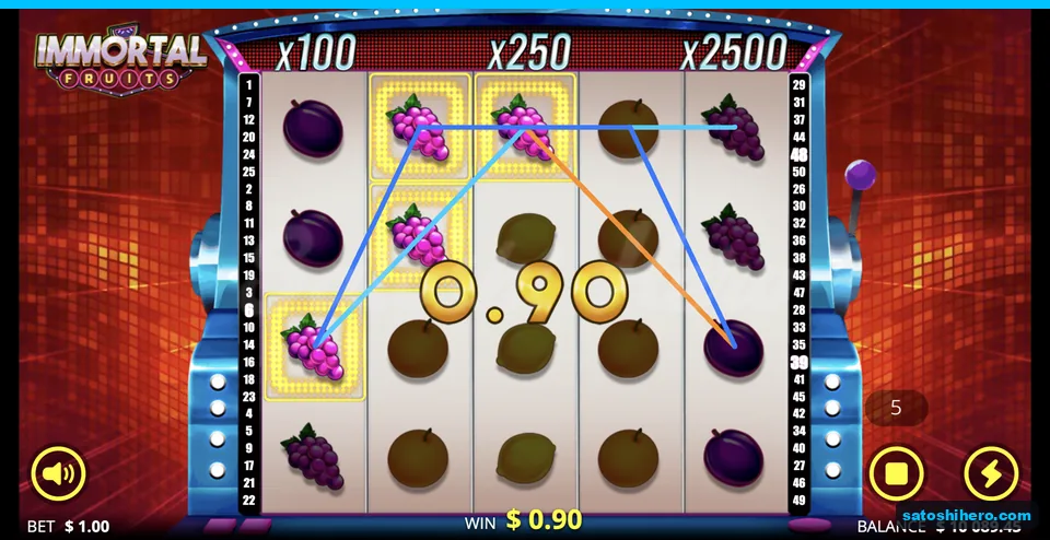 Grape paylines trace a ninety-cent win