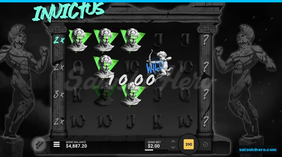 Green hero line with Wild pays $10.00
