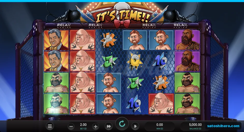 Cage grid under spotlights with stacked fighters