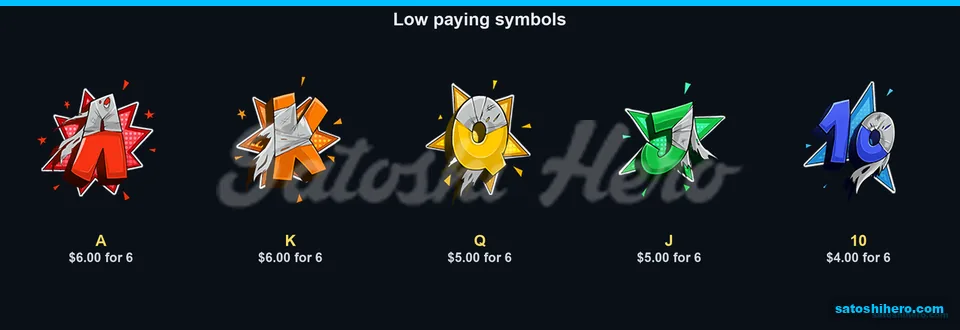 Card symbols show low six-symbol pays